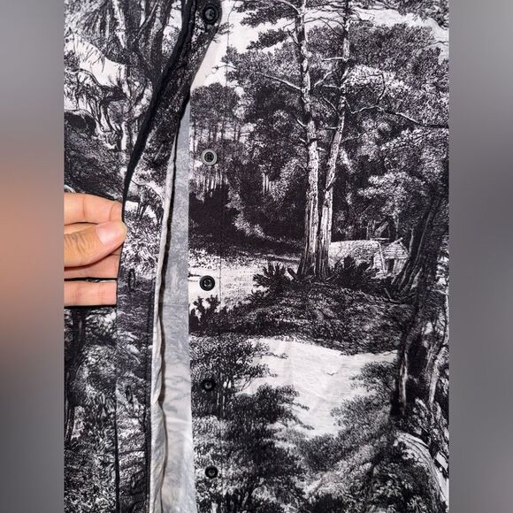 Thought by John Lewis collarless shirt Black And White Woodland Forest 8 EUC - Picture 3 of 9